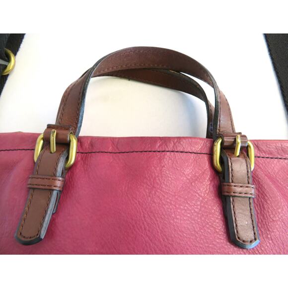 Vtg. FOSSIL Explorer Leather Tote Crossbody Shoulder Bag Black/Mauve - Picture 8 of 11